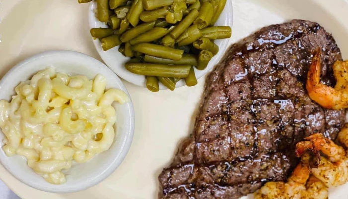 Steak dinner from Double Sky Diner in Moody Texas